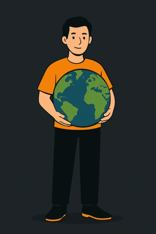 Grafische Darstellung eines Mannes der die Weltkugel in seinen Händen hält