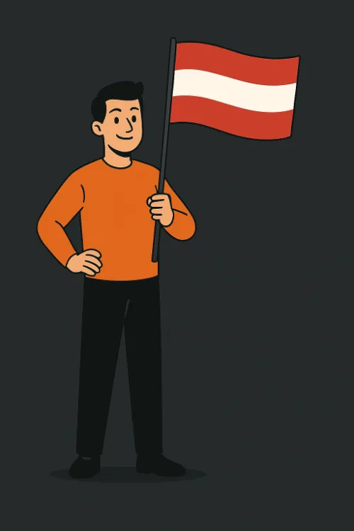 Grafische Darstellung einer Person mit einer österreichischen Flagge.